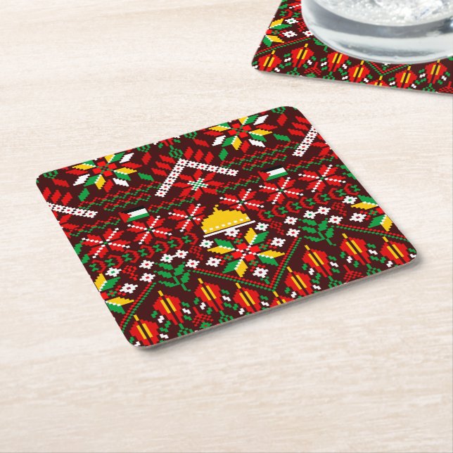 Dessous-de-verre Carré En Papier Palestine Tatreez Broderie traditionnelle (Incliné)