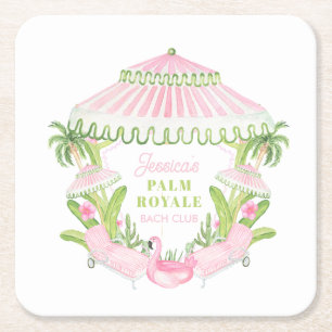 Dessous-de-verre Carré En Papier Palm Beach Cabana Bach Club Enterrement de vie d