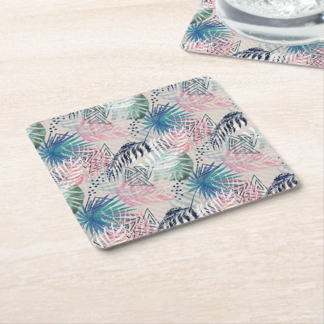 Dessous-de-verre Carré En Papier Palm feuille, tropical, botanique, feuille, jungle (Incliné)