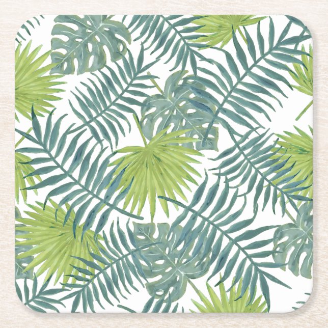 Dessous-de-verre Carré En Papier Palm Tree Fronds Peinture hawaïenne (Devant)