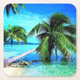 Dessous-de-verre Carré En Papier Palm Tree Tropical Island Beach
