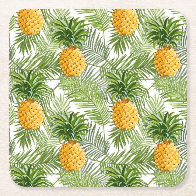 Dessous-de-verre Carré En Papier Palmettes et ananas tropicaux (Devant)