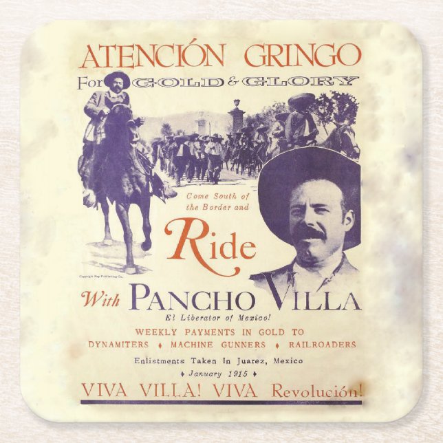 Dessous-de-verre Carré En Papier Pancho Villa 🔥 Héros Général Mexicain (Devant)