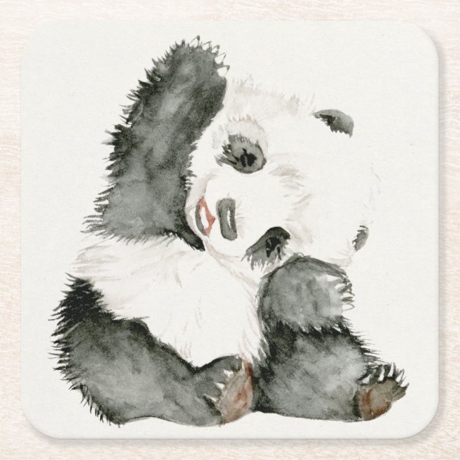 Dessous-de-verre Carré En Papier Panda bébé | Cute & Furry (Devant)