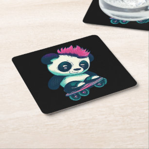 Dessous-de-verre Carré En Papier Panda bébé mignonne avec mohawk Panda de patinag
