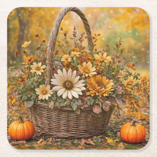 Dessous-de-verre Carré En Papier Panier d'action de grâce des Citrouilles de fleurs