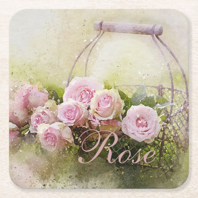 Dessous-de-verre Carré En Papier Panier rose (Devant)
