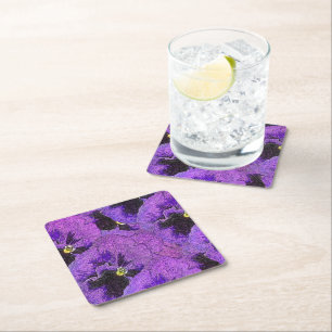 Dessous-de-verre Carré En Papier Pansies violettes, peinture abstraite, art floral