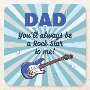 Dessous-de-verre Carré En Papier Papa Guitare Électrique Rock Star Cool Bleu