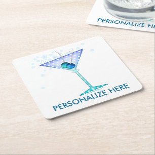 DESSOUS-DE-VERRE CARRÉ EN PAPIER PAPER COASTERS - MARTINI BLEU