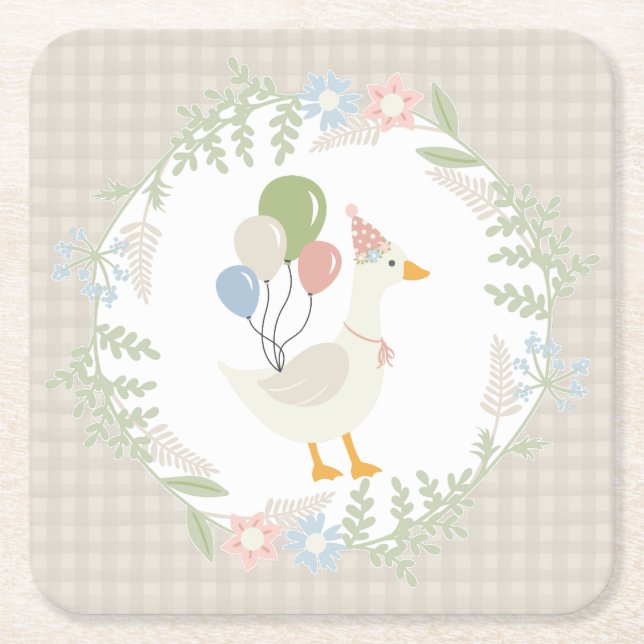 Dessous-de-verre Carré En Papier Papier En vichy floral beige soie (Devant)