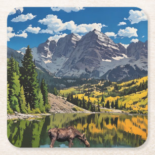 Dessous-de-verre Carré En Papier Papier Maroon Bells Napkin