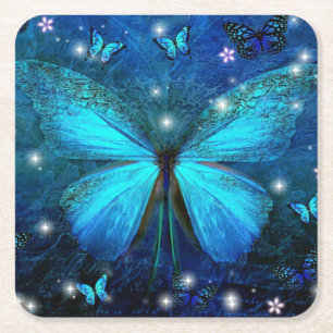 Dessous-de-verre Carré En Papier Papillon bleu élégant