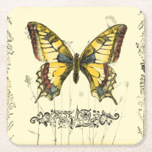 Dessous-de-verre Carré En Papier Papillon décoratif avec Fleur sauvage