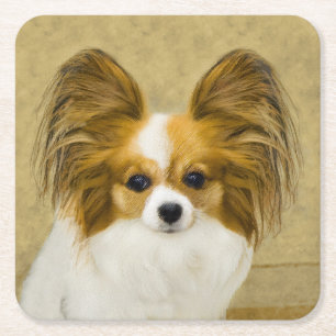 Dessous-de-verre Carré En Papier Papillon (Hound Tri) Peinture - Art original du ch