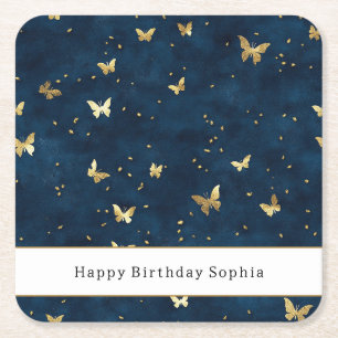 Dessous-de-verre Carré En Papier Papillons Bleu Or Anniversaire