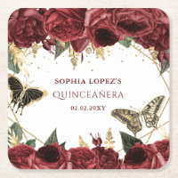 Papillons Floraux Or Bourgogne Quinceanera