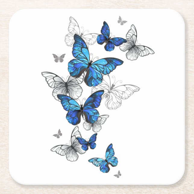 Dessous-de-verre Carré En Papier Papillons volants bleus Morpho (Devant)