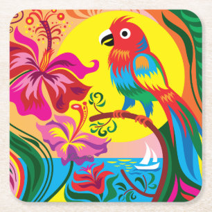 Dessous-de-verre Carré En Papier Paradis du perroquet tropical