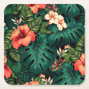 Dessous-de-verre Carré En Papier Paradis tropical coloré Hawaii Aloha Fleurs