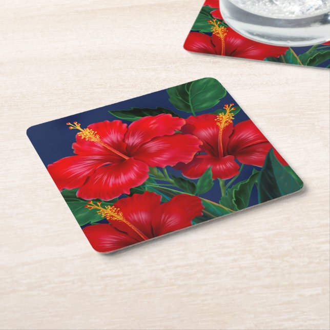 Dessous-de-verre Carré En Papier Paradis tropical Hibiscus Hawaïen (Incliné)