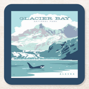 Dessous-de-verre Carré En Papier Parc national de Glacier Bay   Orca