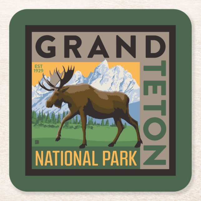 Dessous-de-verre Carré En Papier Parc national de Grand Teton Moose (Devant)