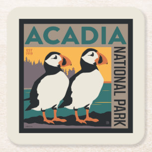 Dessous-de-verre Carré En Papier Parc national de l'Acadie, Maine   Puffins