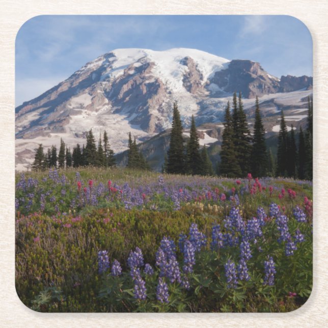 Dessous-de-verre Carré En Papier Parc national du mont Rainier, Mont Rainier 3 (Devant)