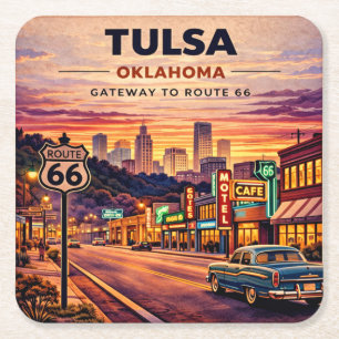Dessous-de-verre Carré En Papier Parcours Neon Tulsa Route 66 Nostalgie de Table
