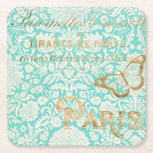 Dessous-de-verre Carré En Papier Paris Gold Design vintage Avec Papillon