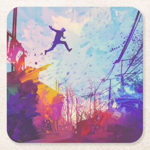 Dessous-de-verre Carré En Papier Parkour Urban Free Runling Freestyling Art Moderne
