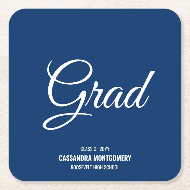 Dessous-de-verre Carré En Papier Parti d'études de la marine Blue Modern Graduation (Devant)