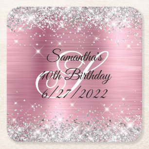 Dessous-de-verre Carré En Papier Parties scintillant d'argent Faux Pink Foil 40e An