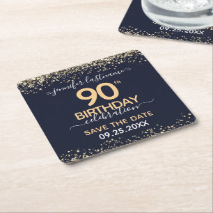 Dessous-de-verre Carré En Papier Parties scintillant d'or 90e anniversaire Enregist