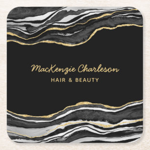 Dessous-de-verre Carré En Papier Parties scintillant dorée en marbre noir