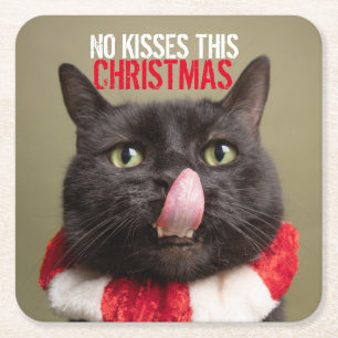 Dessous-de-verre Carré En Papier Pas de baisers cette langue de chat drôle de Noël