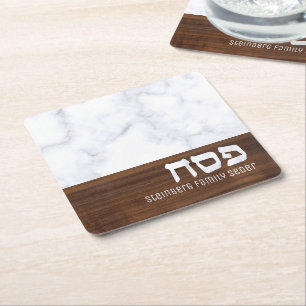 Dessous-de-verre Carré En Papier Passover Pesach Marbre personnalisé + Bois Modern