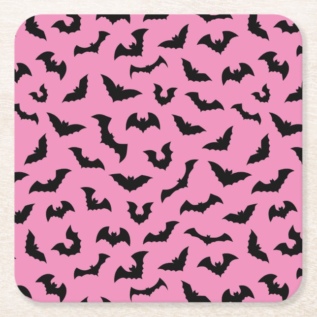 Dessous-de-verre Carré En Papier Pastel goth chauve-souris rose motif halloween (Devant)