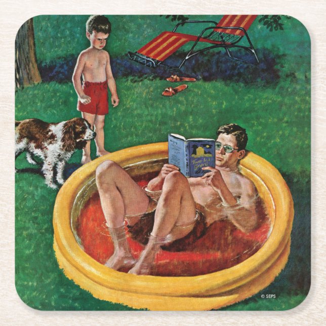 Dessous-de-verre Carré En Papier Patauger la piscine (Devant)