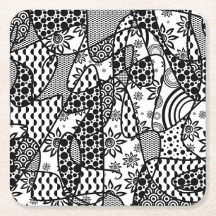 Dessous-de-verre Carré En Papier Patchwork motif noir et blanc 03