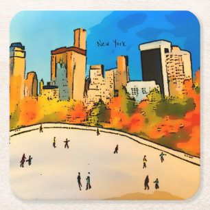 Dessous-de-verre Carré En Papier Patinoire de New York Central Park Watch