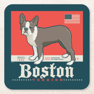 Dessous-de-verre Carré En Papier Patriotique   Boston Terrier
