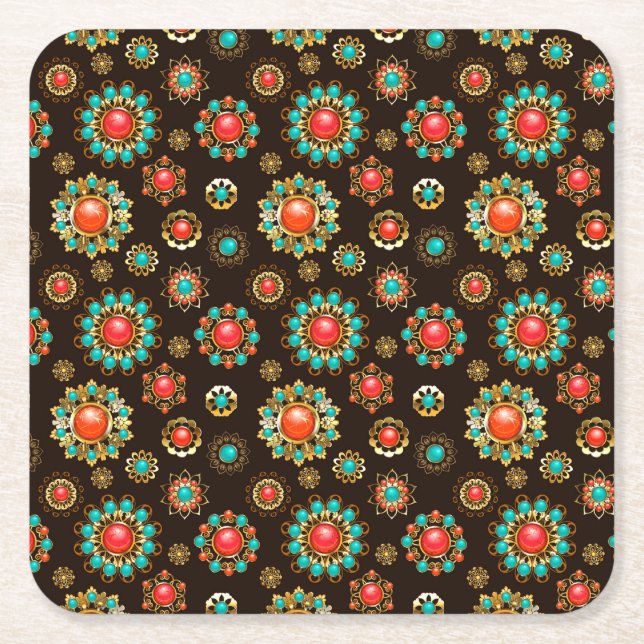 Dessous-de-verre Carré En Papier Pattern de Ethnic Brooches Seamless (Devant)