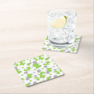 Dessous-de-verre Carré En Papier Pattern of Green Elephants, Cute Elephants, stars