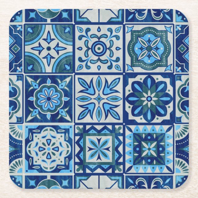 Dessous-de-verre Carré En Papier Patters bleus portugais (Devant)