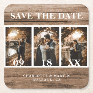 Dessous-de-verre Carré En Papier Pays Bois Mariage Photo Enregistrer La Date
