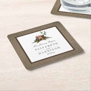 Dessous-de-verre Carré En Papier Pays Russe Monogramme Arbre et Mariage de Burlap