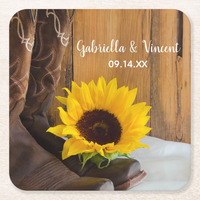 Dessous-de-verre Carré En Papier Pays Sunflower Mariage Ouest (Devant)