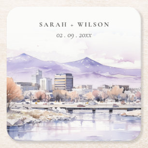 Dessous-de-verre Carré En Papier Paysage aquarelle de mariage à Boise, Idaho